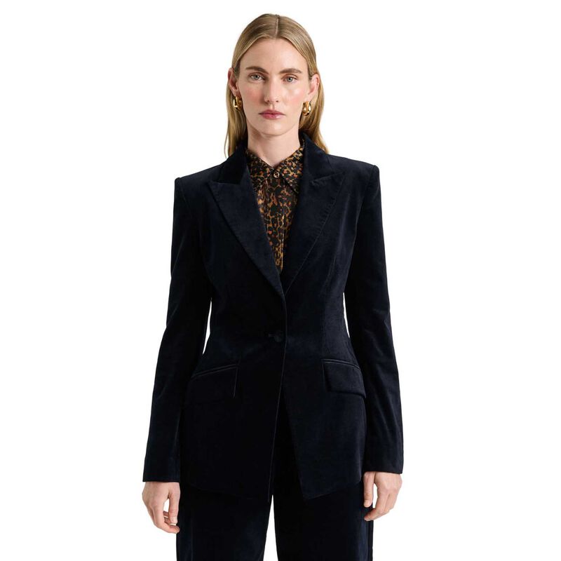 Veronika Maine Ink Stretch Velvet Fitted Blazer image number 0